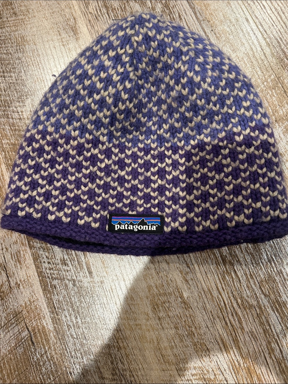 Patagonia Two-Tone Purple and Cream Knit Beanie